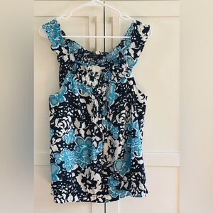 The Limited Blue & White Floral Smocked Neck Sleeveless Camisole